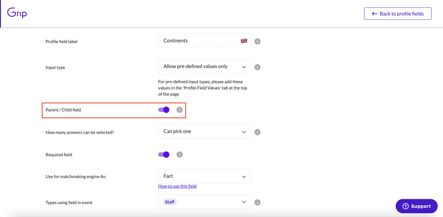Parent/Child Custom Profile Fields