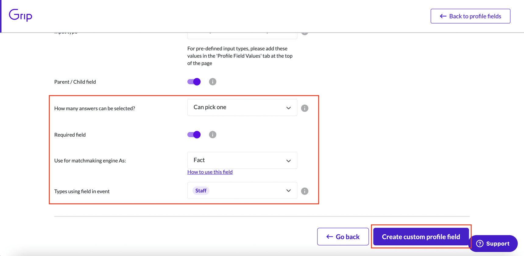 Parent/Child Custom Profile Fields