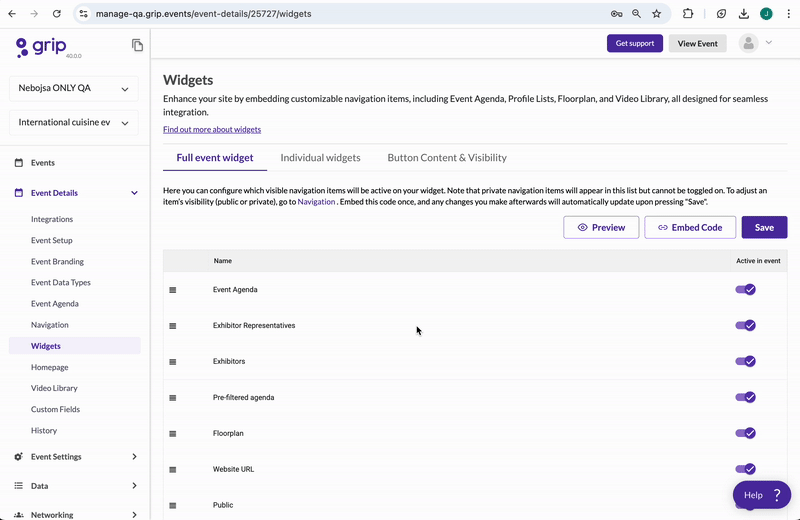 Using widgets to embed event content into your website
