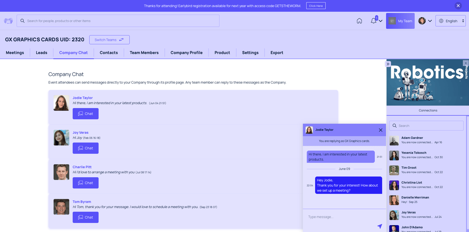 How to use company chat as an event participant or company representative